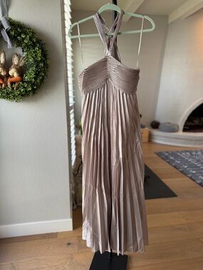 Mango Champagne Pleated Halter Maxi Dress